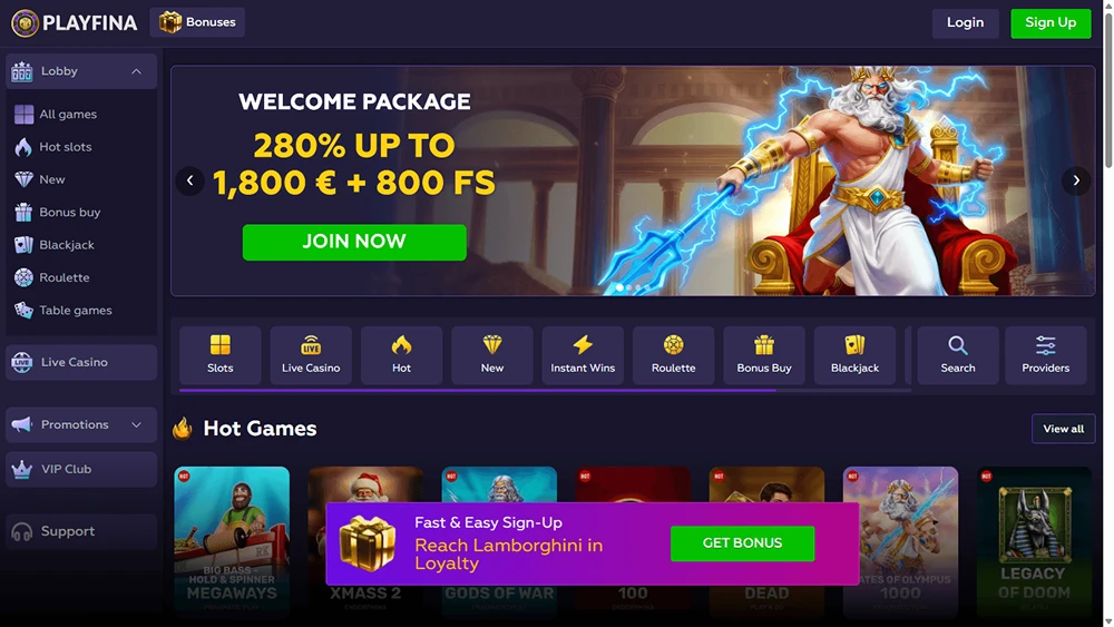 Playfina Casino website preview