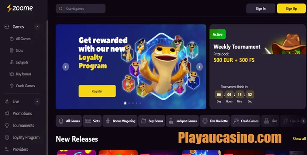 Zoome Casino website preview